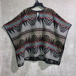 Forever 21 Aztec Poncho Sweater in Gray, Teal, Rust and Black
